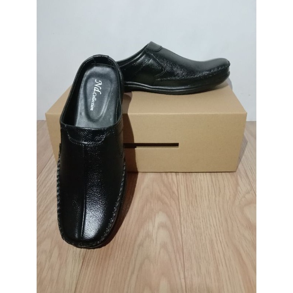 sepatu pria sandal bustong selop kulit sapi asli berkualitas ND_black