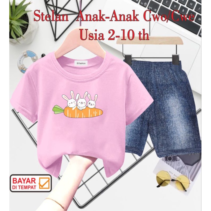 ((IB))SETELAN ANAK2 UNISEX SEMI JEANS/KELINCI DIGITAL SABLON