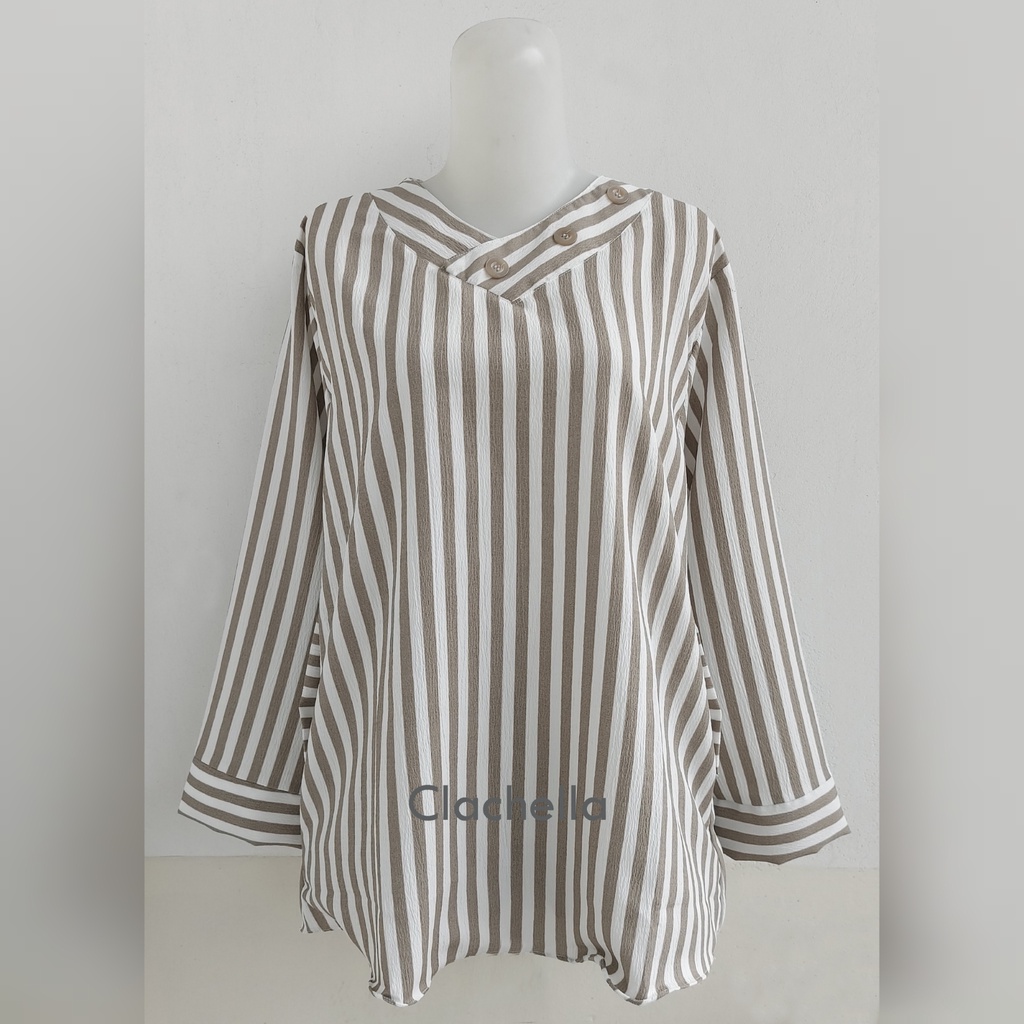 Clachella Baju Atasan Wanita Crincle Motif Salur, Blus B96B8513