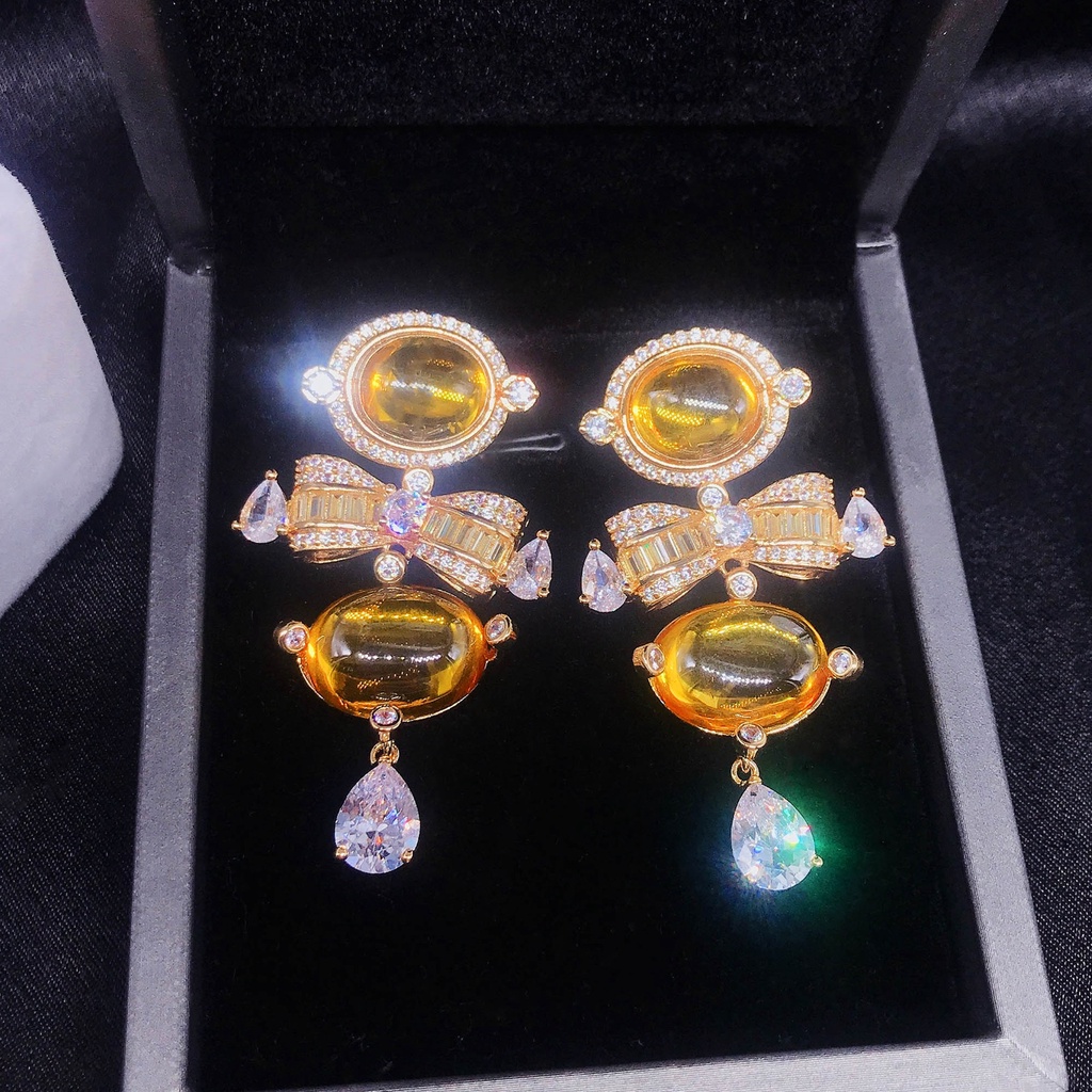 Goldkingdom Fashion Perhiasan 24K Bangkok Aksesoris Ready Stock Kepribadian Berlapis Emas Asli Kadar 375 Berlian Kuning Berlian Karbon Tinggi Berlian Kupu-Kupu Panjang Liontin Wanita