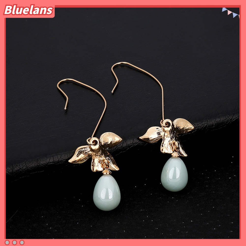 Bluelans Anting Kait Gantung Wanita Bahan Alloy Desain Daun Hias Mutiara Imitasi Untuk Hadiah