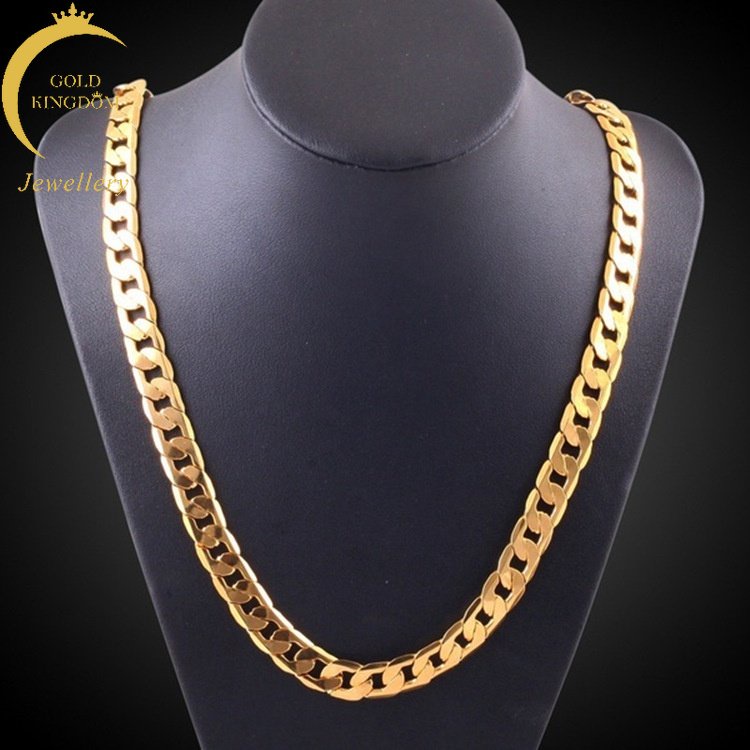 Goldkingdom Perhiasan Fashion 24K Bangkok Aksesoris Ready Stock Kalung Hip Hop Pria Berlapis Dengan Rantai Samping Twister Emas Asli Kadar 375 18karat Minimalis