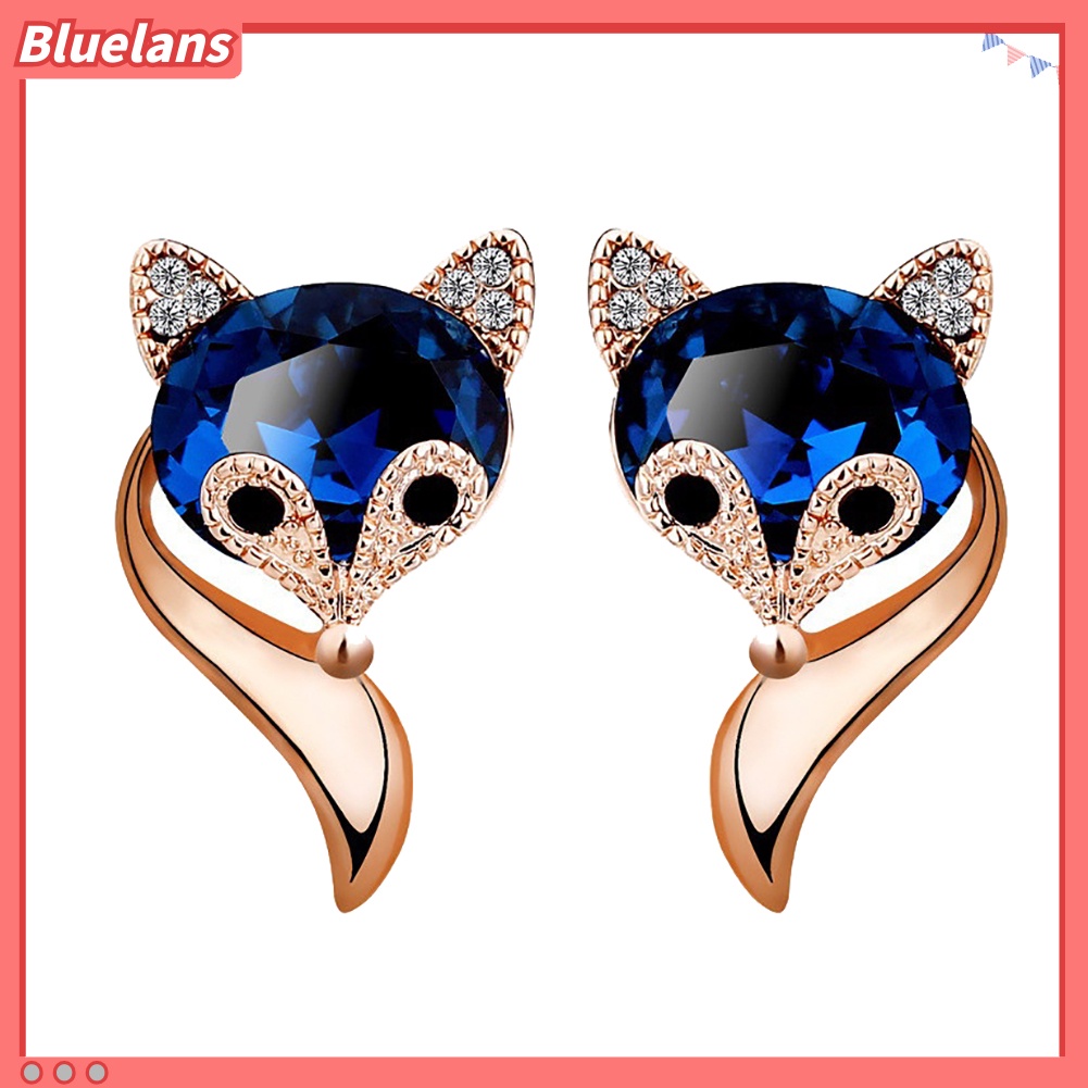 Bluelans Cute Cartoon Fox Shape Rhinestone Ear Studs Earrings Fashion Women Jewelry Gift