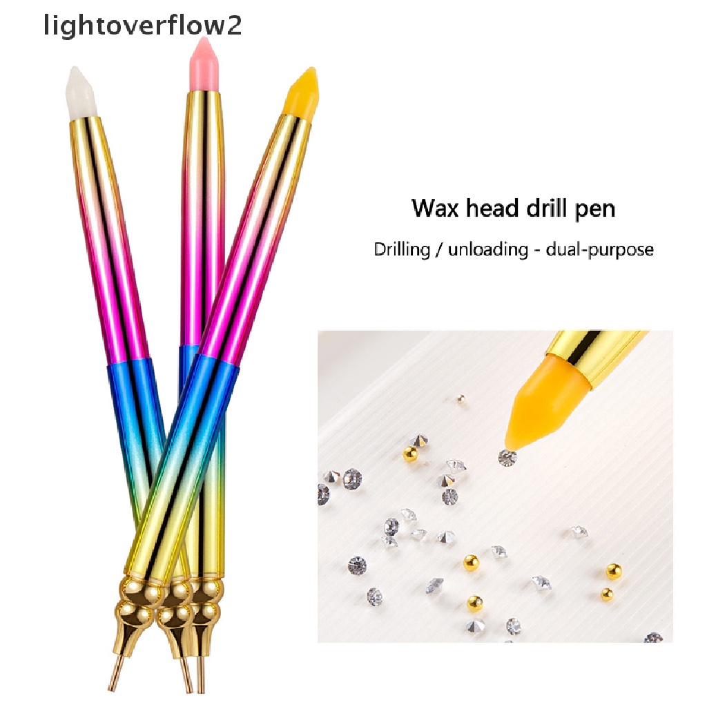 (lightoverflow2) Pen Brush Nail Art Dua Sisi Untuk Aplikasi Berlian Imitasi (ID)