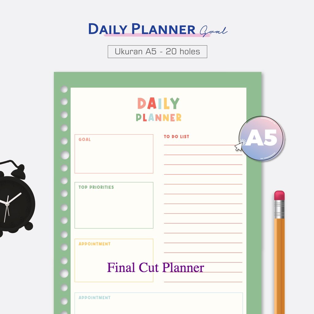 

Bukuqu Loose leaf A5 - NL244 Daily Planner Goal - Bookpaper - Kertas Binder - Kertas File .