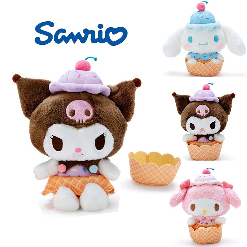 20cm Sanrio Kuromi My Melody Plush Toys Cinnamonroll Bag Pendant Ice Cream Stuffed Doll Kid