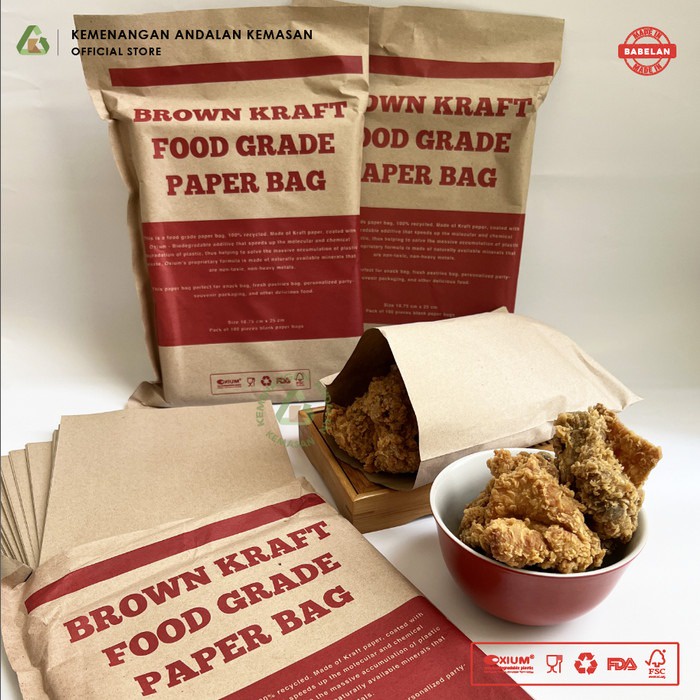 Kantong Gorengan Food Grade / Kraft PE OXIUM / Kantong Ayam Fried Chicken - PAK isi 100
