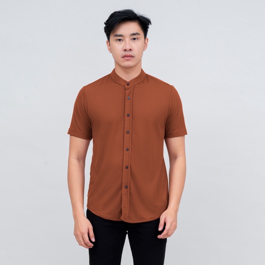 BROGUY Kemeja Pria Lengan Pendek Kerah Sanghai Casual Polos Slimfit Size M - XXL