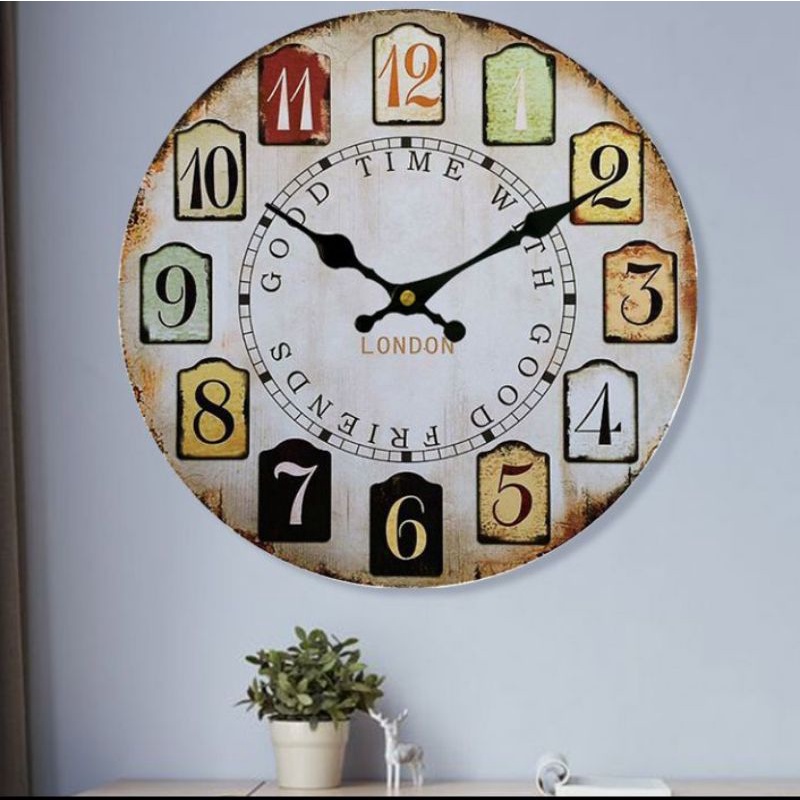 Ainivia Jam Dinding Bulat Quartz Creative Design Vintage Wood - M-662W