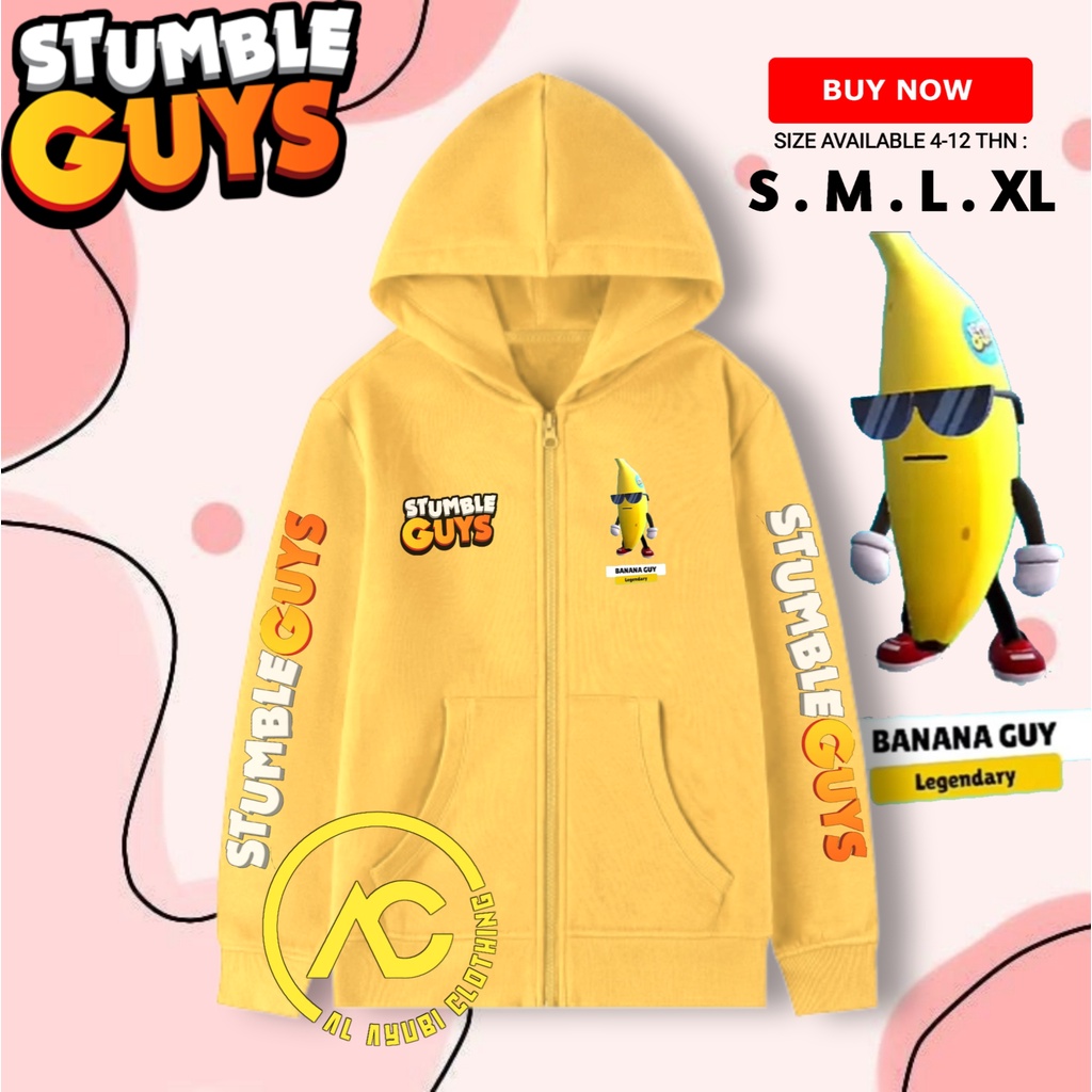Jaket Zipper Anak Stumble Skin Banana Guy / Hoodie Jaket Stumble Guys Anak