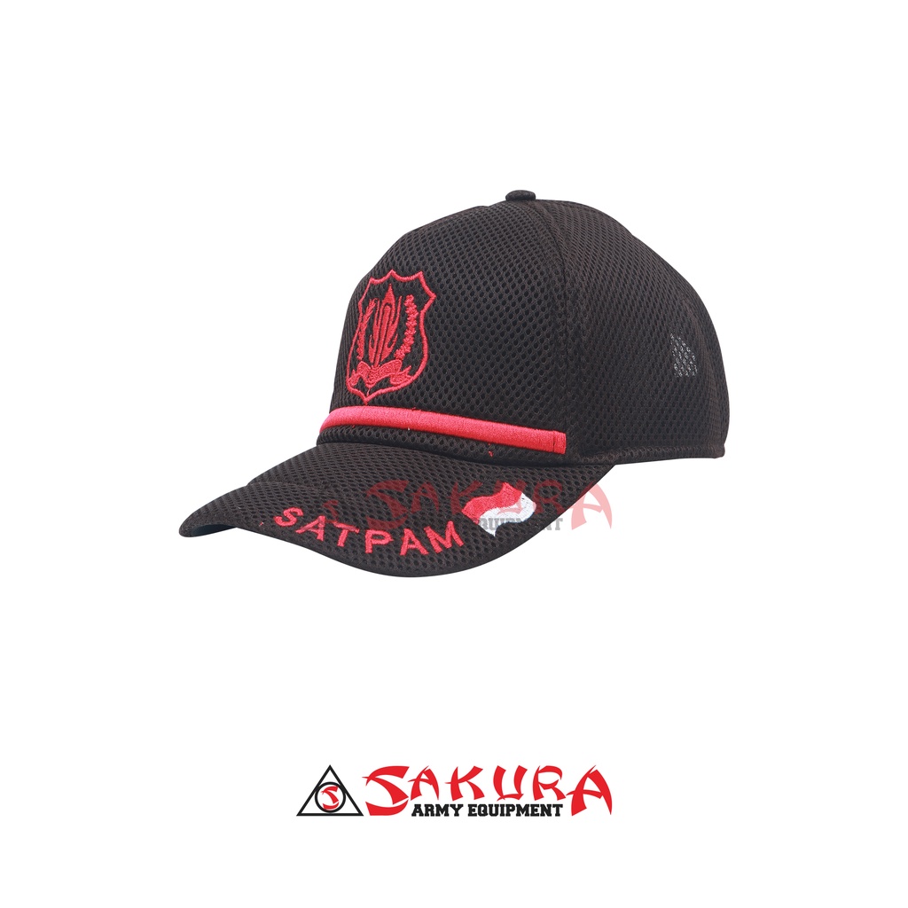 Topi Satpam Jaring Coklat Logo List Merah Merah Putih