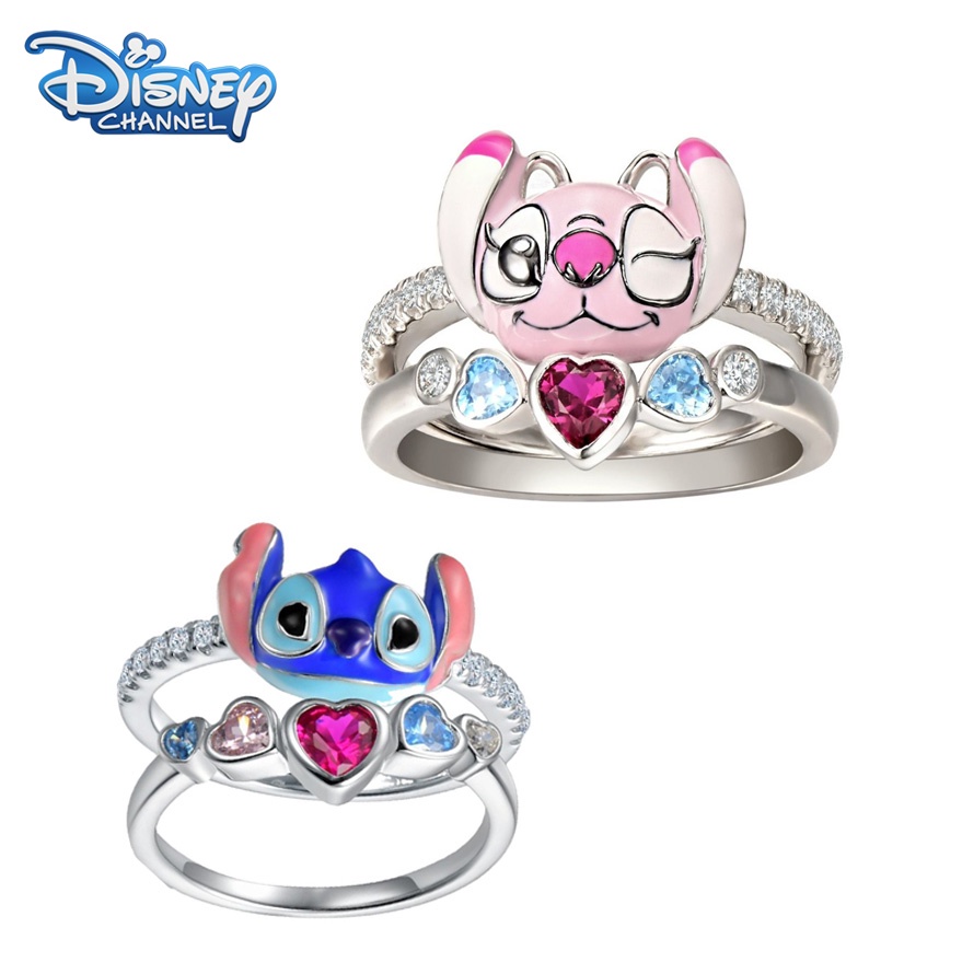 Cincin Desain Anime Stitch Lilo Aksen Berlian Imitasi Untuk Pasangan