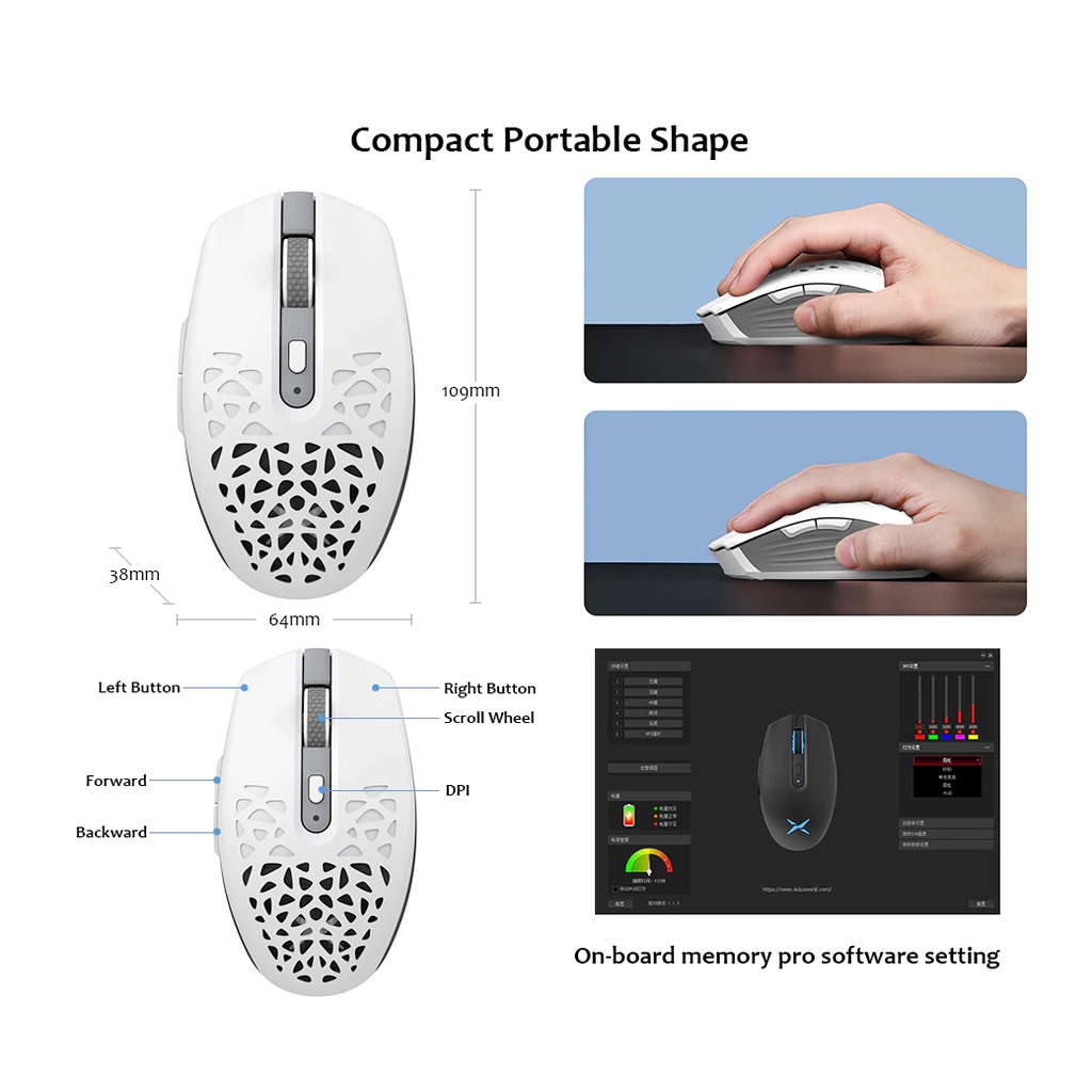 Delux M820 Hunter Multi-Mode Wireless Gaming Mouse RGB PMW3335 Sensor