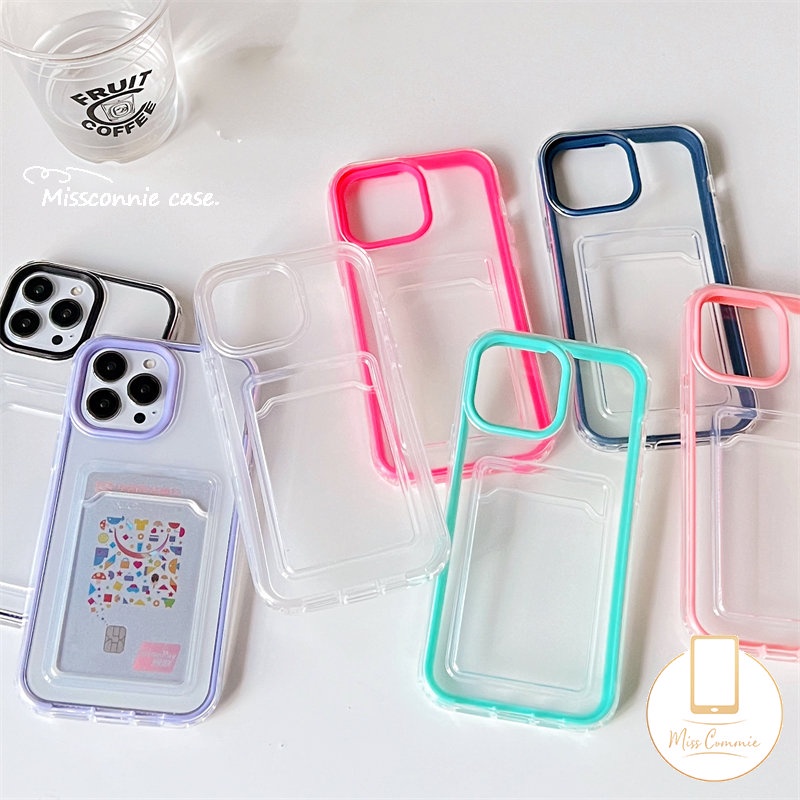 3in1 Soft Case Holder Kartu Kredit Warna Macaron Untuk iPhone 11 7Plus 8Plus XR 14 13 12 11 Pro MAX 6 6S 7 8 Plus X XS MAX SE 2020