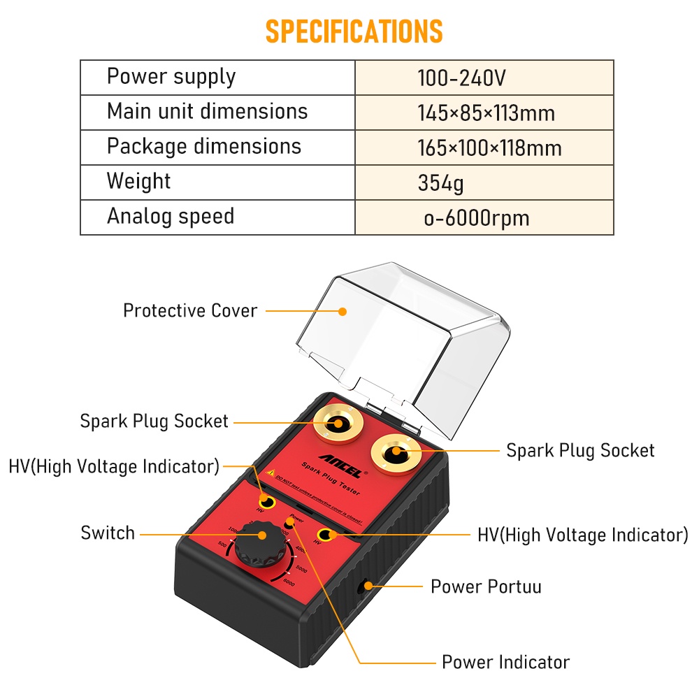 ANCEL Car Spark Plug Tester Ignition System Tester 220V 110V Automotive Diagnostic Tool Double Hole Analyzer Spark Plug Analyzer