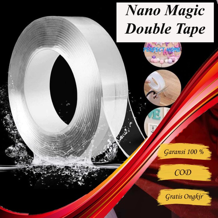 Double Tape Magic – AC 34 – Tape Bening Nano Super Kuat Tip Lakban Solatip Foam Original Magic Isolasi Double Dauble Dobel Tape Solasi Kertas Panjang 1 M 2 M 3M Busa Dinding Selotip Motif Bakar Warna Aksesoris Kabel Listrik Kecil Lebar 1 inch