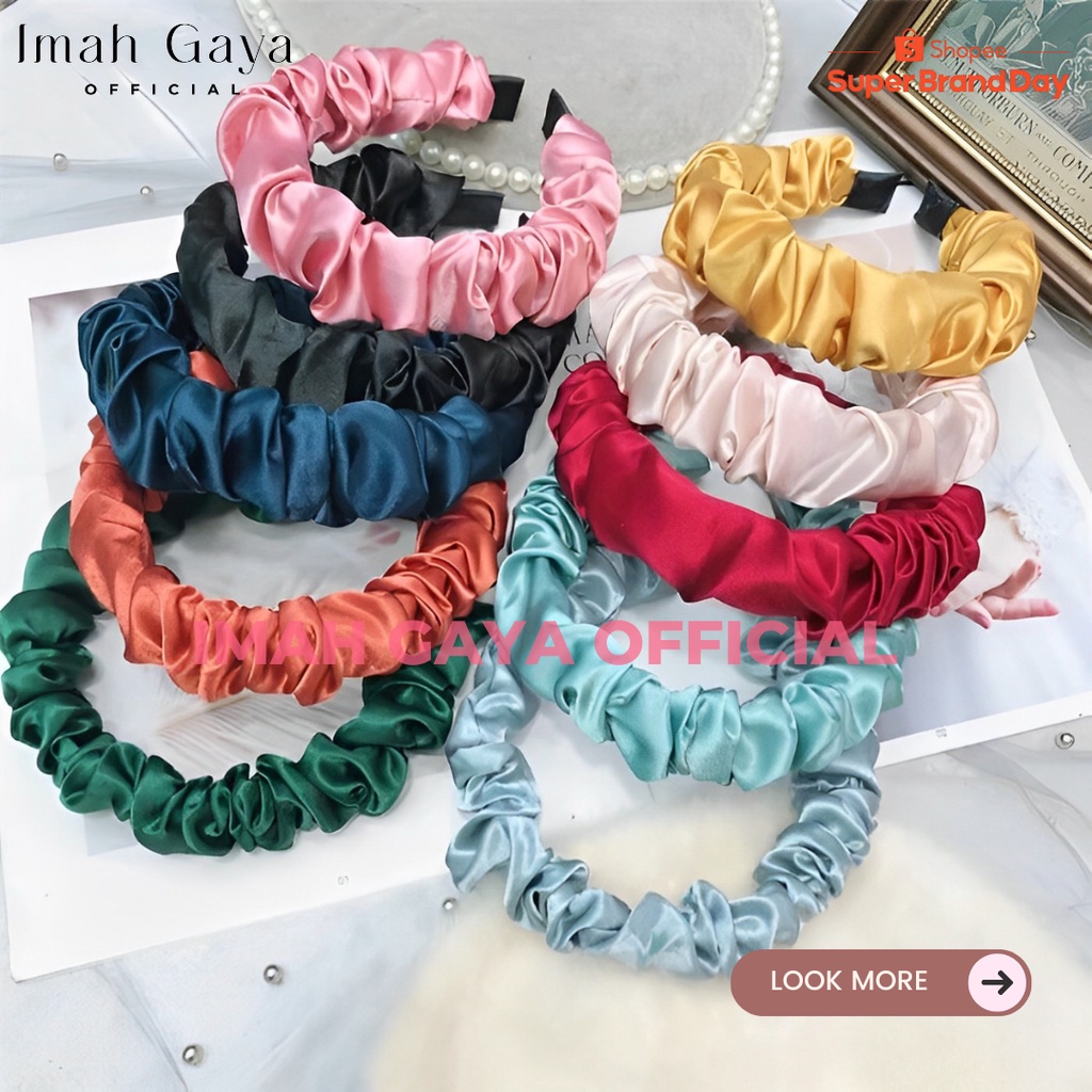 BANDO KERUT SCRUNCHIE KOREA BANDO KERUT HEADBAND RUFFLE POLOS DAN MOTIF BISA COD