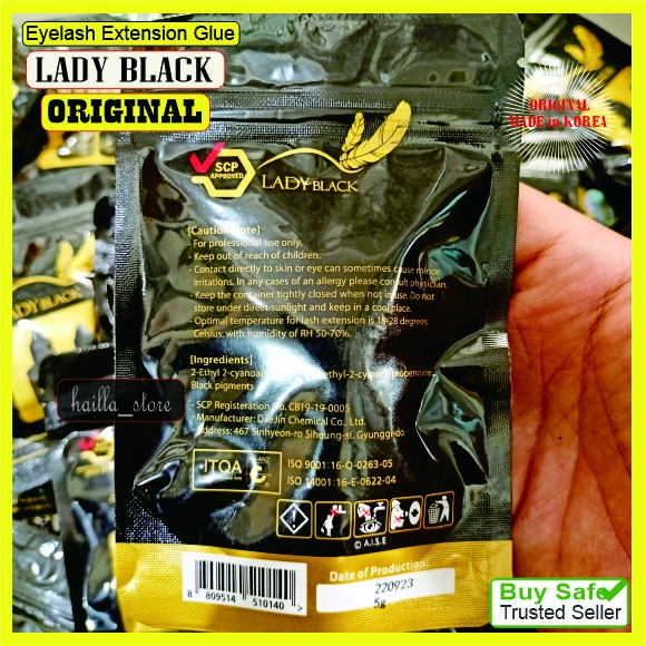 Eyelash Extension Glue Lem Bulu Mata Tanam LADY BLACK 5ml SEALED Made in Korea ORIGINAL DENGAN HOLOGRAM