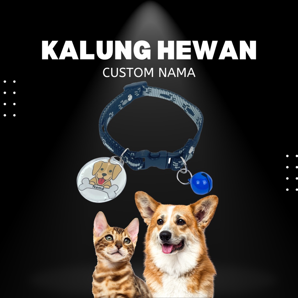 KH05 Kalung Custom Nama Pet Peliharaan Hewan Piaraan Anjing Kucing Hamster Adjustable Dapat Disesuaikan PGM