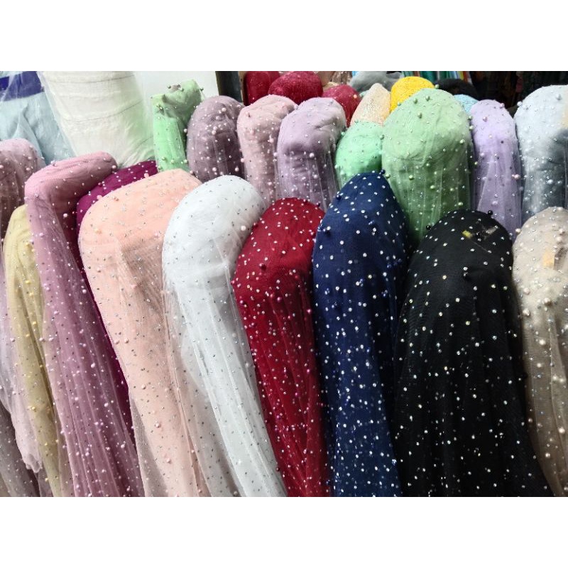bahan/kain tille soft swaroski mutiara