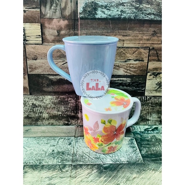 Gelas Tutup Mug Melamine Vanda Gelas Tutup Motif Polos Tebal
