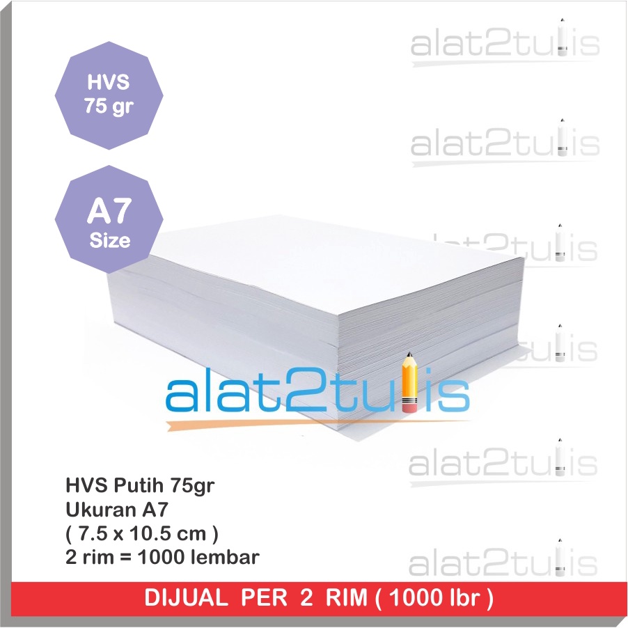 

HVS A7 ( 75 / 80 gram ) 7.4 x 10.5 cm putih 500 lembar | 1 rim