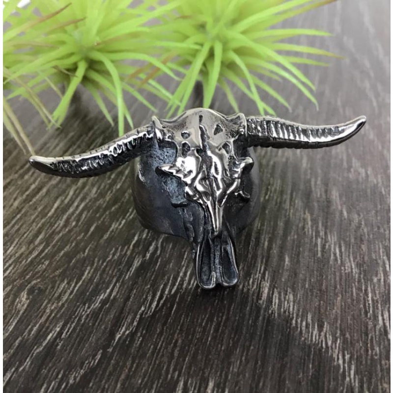 Cincin Lapis Silver Desain Kepala Banteng Gaya Vintage Nordic Rock Untuk Pria