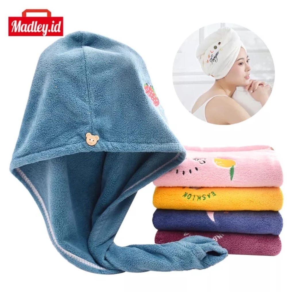 Handuk Keramas Model Kancing / Handuk Kepala / Topi Pita Import Microfiber Handuk Pita