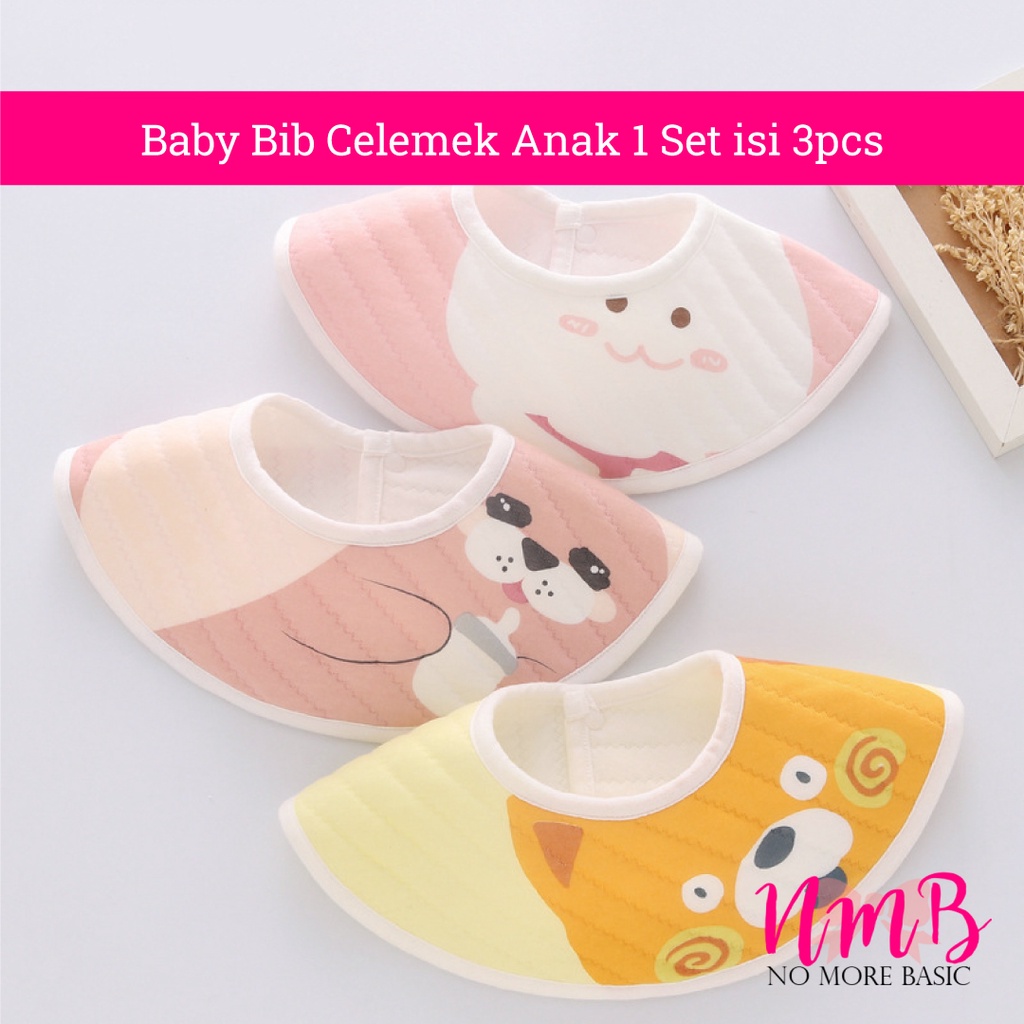 Baby Bib Celemek Bayi Lucu Celemek Apron Bayi 1 Set isi 3 Pcs Cute Baby Bib Celemek Anak Lucu Kekinian