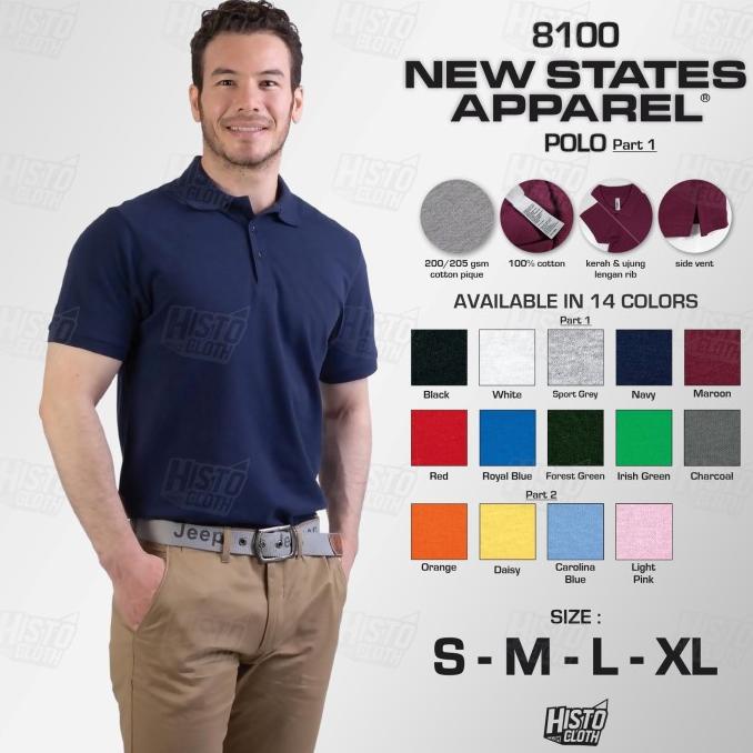 NSA Polo Premium Cotton 8100 New States Apparel S M L XL Original