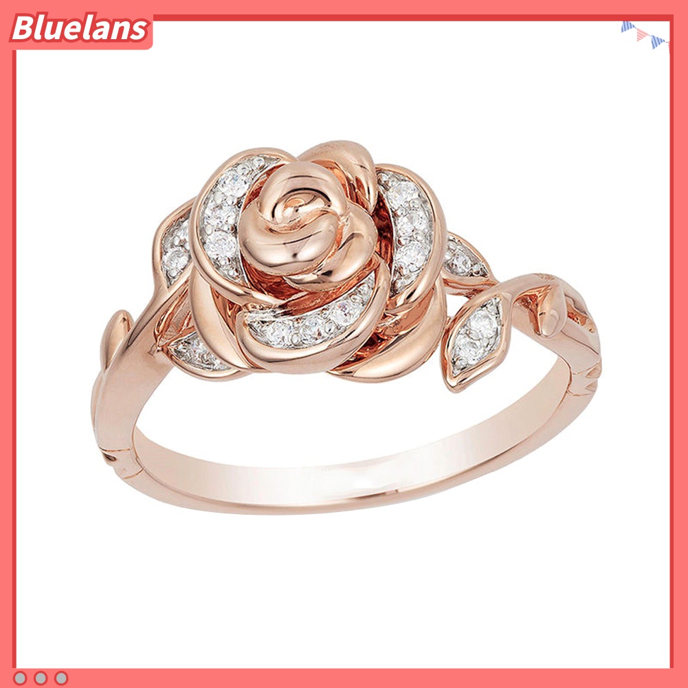 Kalung Anting Dan Cincin Bentuk Bunga Mawar Aksen Berlian Imitasi Untuk Wanita