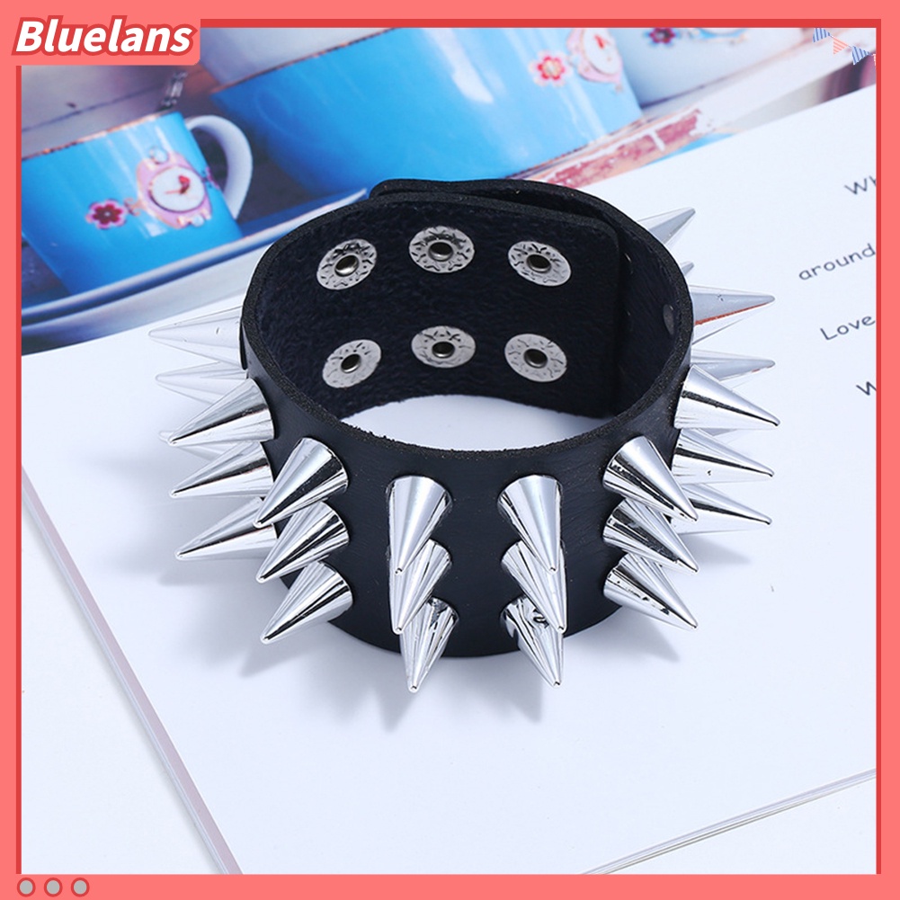 Bluelans Punk Men Women Faux Leather Multiple Spikes Bracelet Bangle Jewelry Wrist Decor
