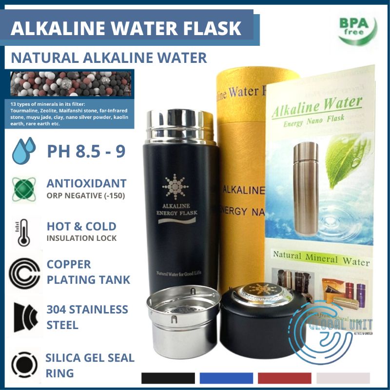 Stainless Steel Termos Air Alkali PH Ion Mineral / Botol Minum / Alkaline Water Flask Bottle