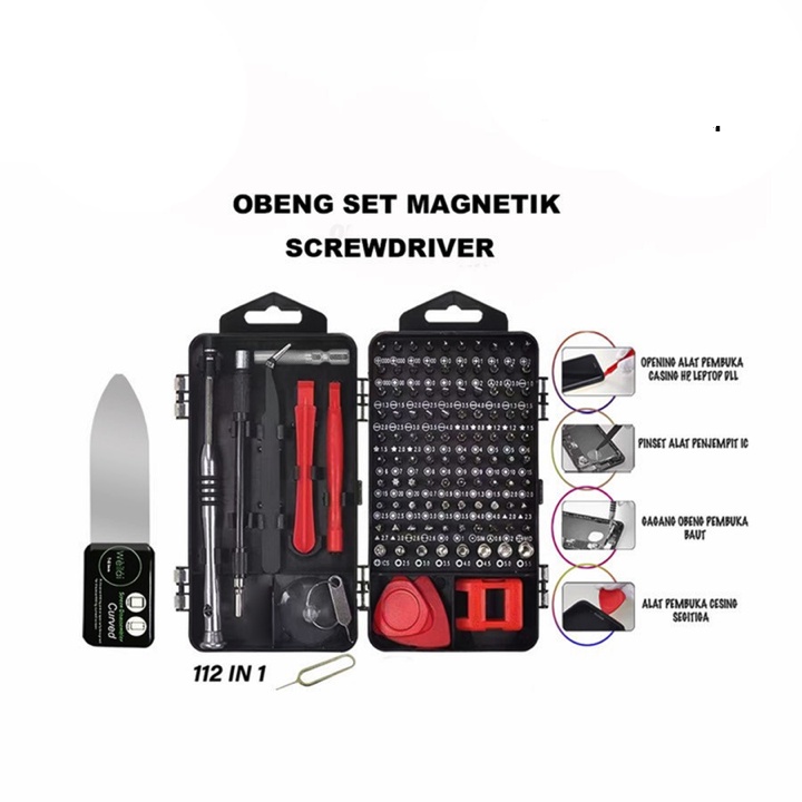 Obeng Set Magnetik 112 In 1 Set Obeng Lengkap Original