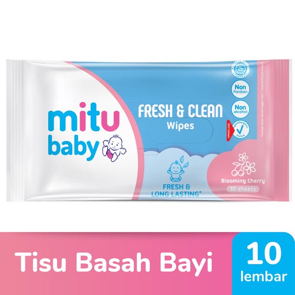 Mitu TISSUE BASAH Baby Fresh Clean Wipes BLOOMING CHERRY 10S - Tisu Basah Bayi_Cerianti