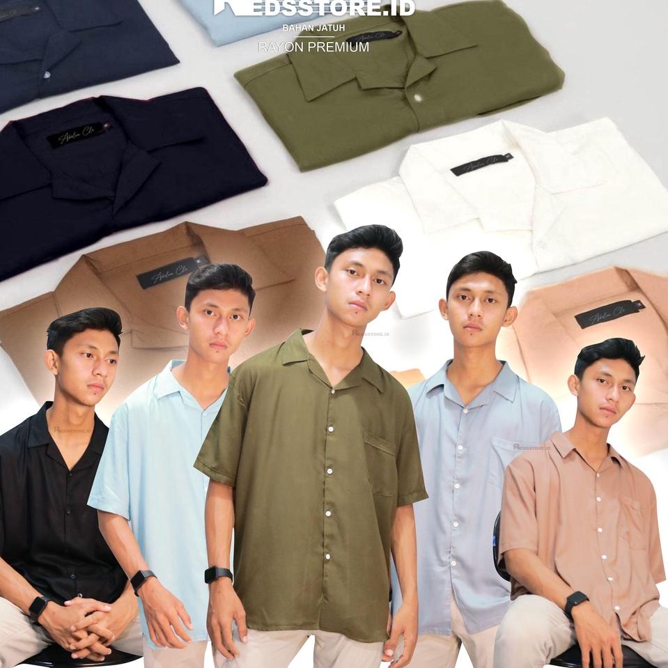 Best Product Kemeja Pria Polos Korea Lengan Pendek Oversize Short Shirt Kemeja Pantai Laki Laki Keme