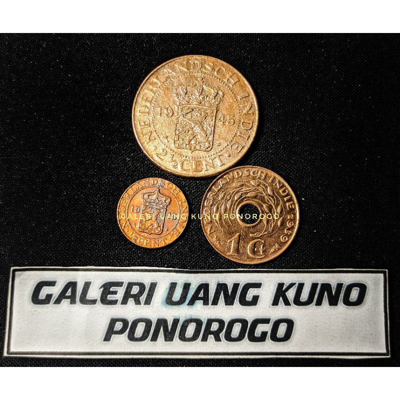 uang kuno benggol set 3 keping 1/2 cent /1 cent /2 1/2 cent nederlands indie zaman belanda