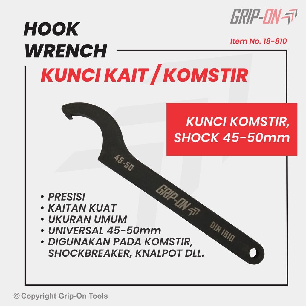 Grip-on Hook Wrench 45-50 mm Kunci Komstir Kait Universal