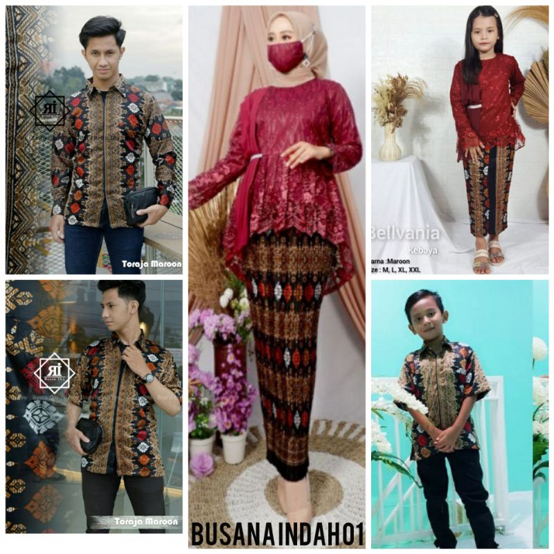 COUPLE BATIK KEBAYA SLENDANG / SARIMBIT KELUARGA BATIK MOTIF TORAJA HITAM