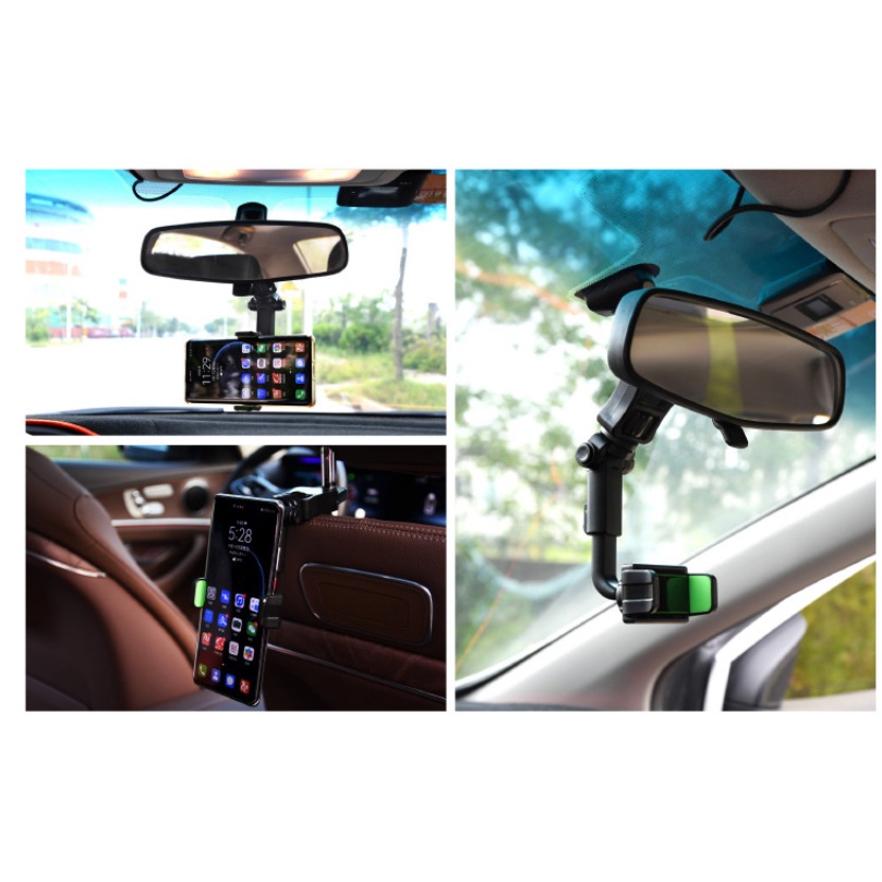 Holder HP Mobil Universal 4 In 1 Car Phone Hoder Gantung 360º Free Rotation Dudukan Handphone Jepit Spion Jok