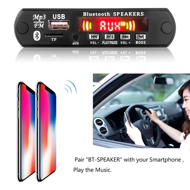 Layar Warna 2*25W Papan Dekoder Pemutar MP3 Bluetooth 5.0 7-16V 50W Amplifier Modul Radio FM Mobil Mendukung TF USB AUX Recording