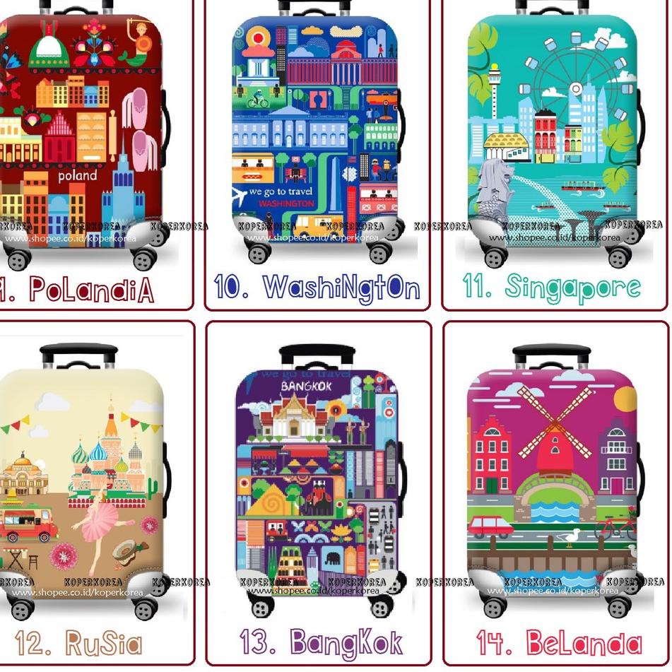 "DRN.18Oc22ν" [KOPERKOREA] penutup koper elastic melar motif negara city country 20inch 24inch 2inch