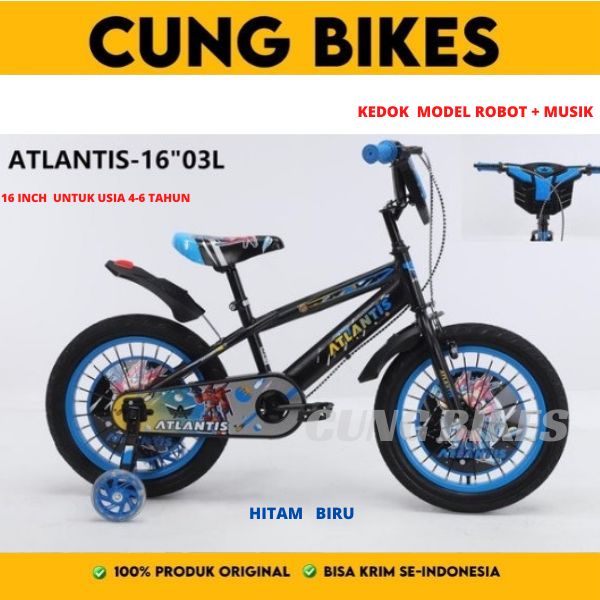 Sepeda anak laki-laki 16 Inch Atlantis transformers dan atlantis Putra +musik