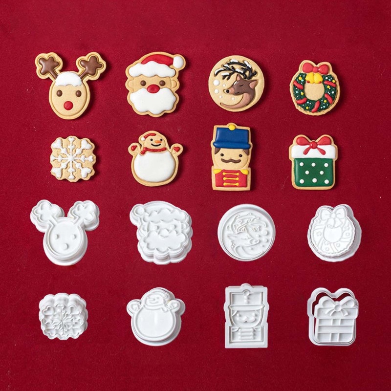 8pcs Cetakan Pemotong Biskuit / Cookies DIY Bahan Plastik Tema Natal