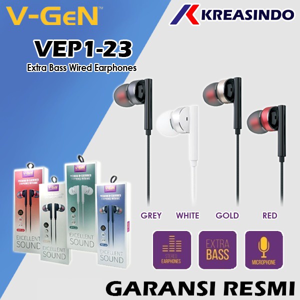 VGEN V-GeN VEP1-23 Wired Earphone Headset Headfree Stereo Sound