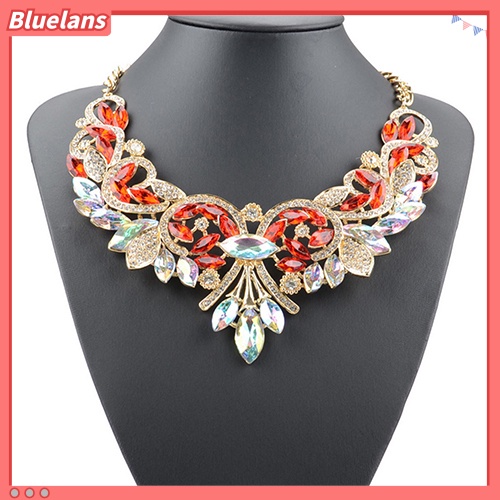 Bluelans Kalung Choker Rantai Liontin Bunga Berlian Imitasi Warna-Warni