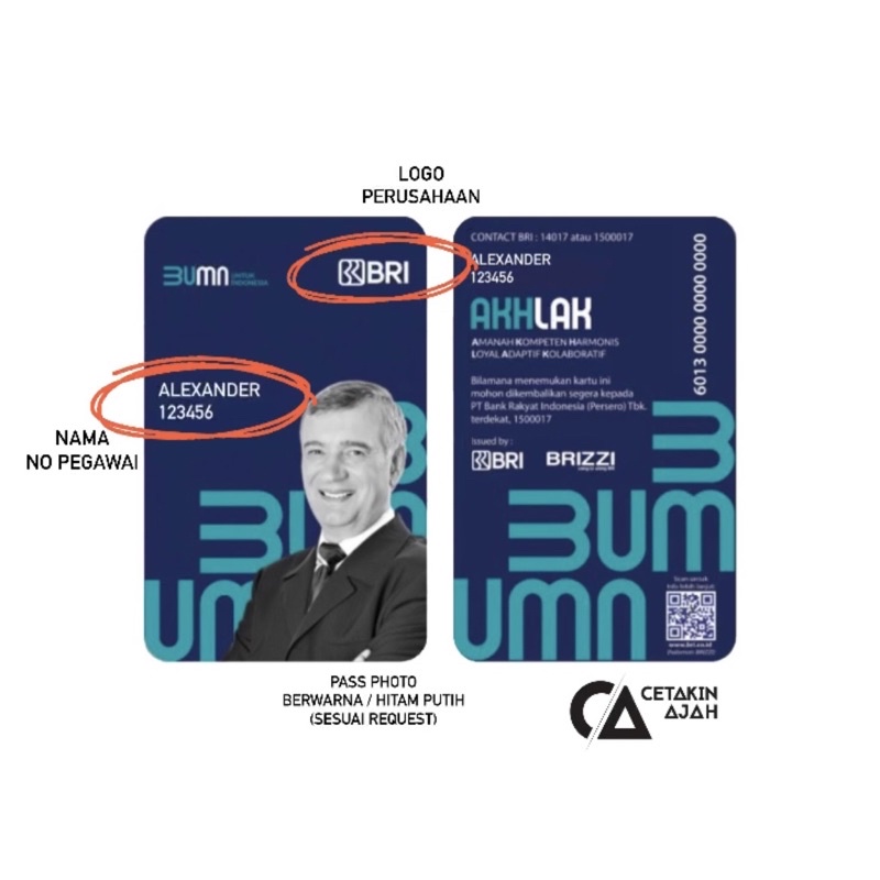 

Nametag ID Card BUMN BRIZZI FLASH EMONEY || Nametag BRI || Nametag Mandiri || Nametag BTN