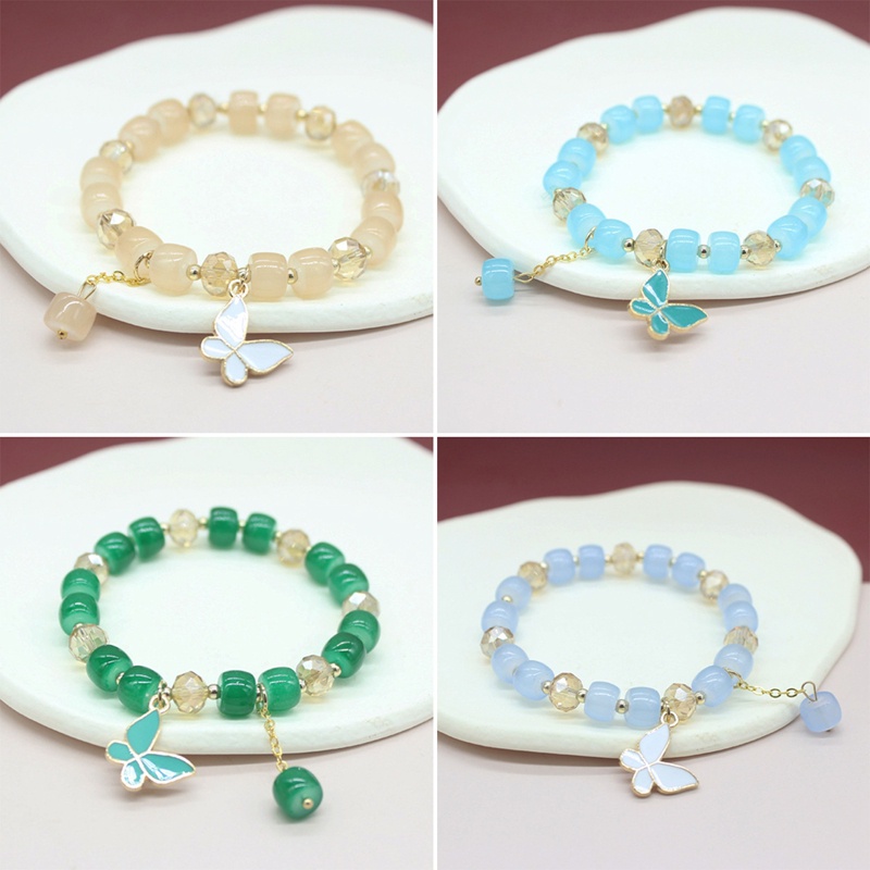 Gelang Tangan Wanita Manik Kristal Berlian DIY Hias Liontin Kupu-Kupu