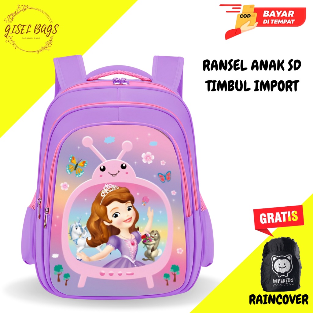 COD Tas anak perempuan sekolah TK SD gambar timbul karakter superhero waterproof