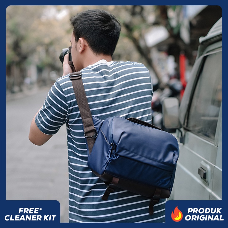 ZOOM NAVY ORIGINAL x ATVA Tas Kamera Selempang Biru Dongker Pria Wanita Unisex Slingbag Lensa DSLR Mirrorless Sling Bag Camera Multifungsi Casual Camera Shoulder Bag Premium Waterproof Shoulderbag Tas Kamera Slempang Bahu Anti Air Keren Terbaru Kekinian